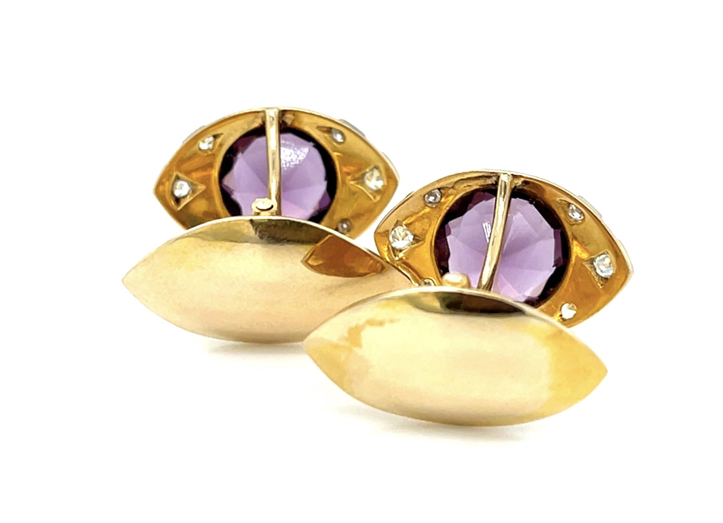 Original 9ct Amethyst 14KY Cufflinks .48ct Single Cut Diamond 14KY+PT Cufflinks