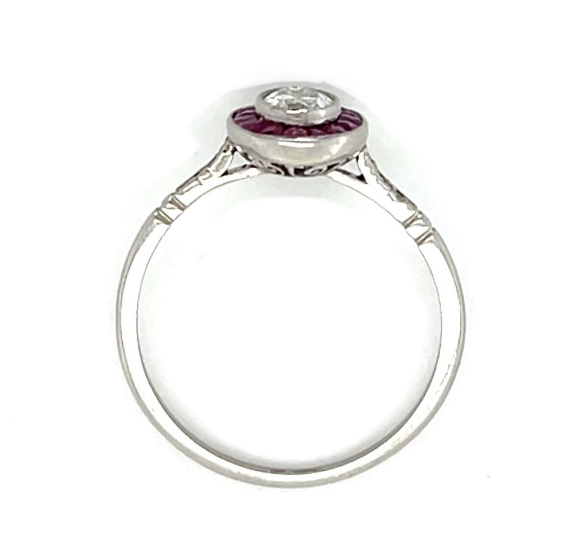 .39ct Oval Diamond .42ct French-cut Ruby Platinum Handmade Ring 2.30g