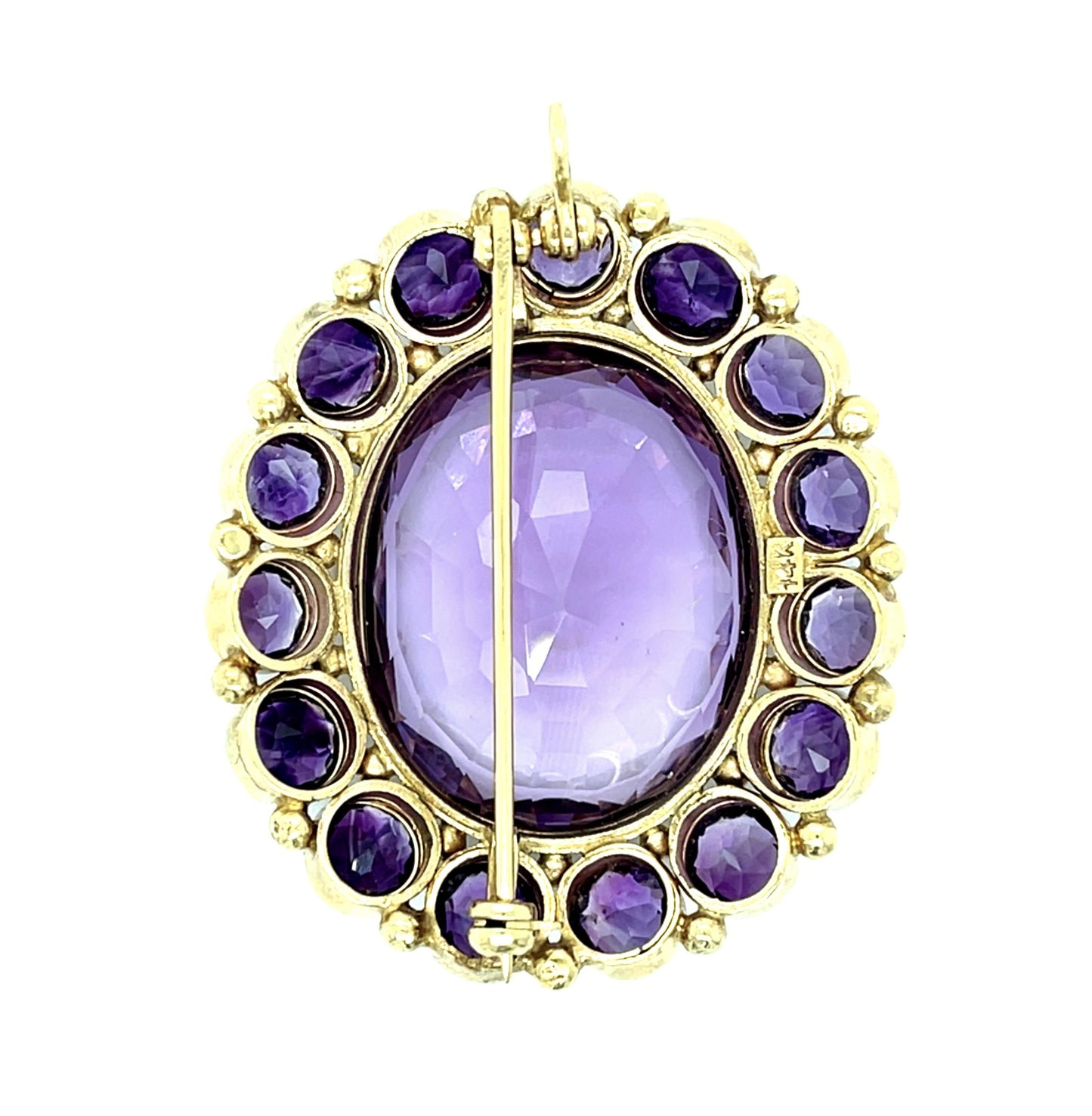 Original 65ct Amethyst 14KY or 18KY Gold Pendant Brooch (Vintage 1960s) 21.74g