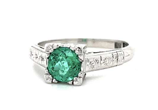 Original Art Deco .68ct Emerald Platinum Ring (Vintage 1930s)