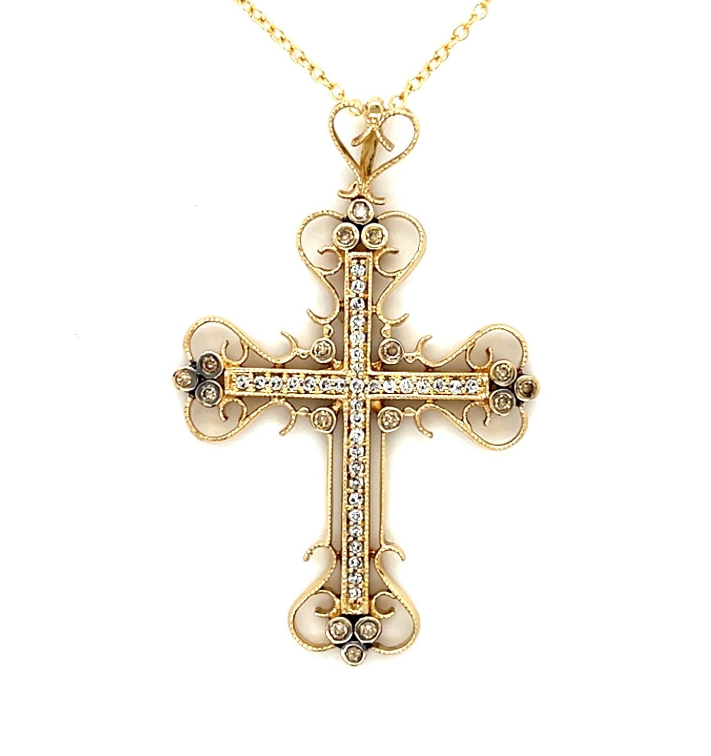 .85ct Diamond 14KY Gold Cross Pendant 6.70g