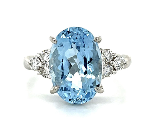 6.75ct Aquamarine Platinum Ring .47ct Diamond