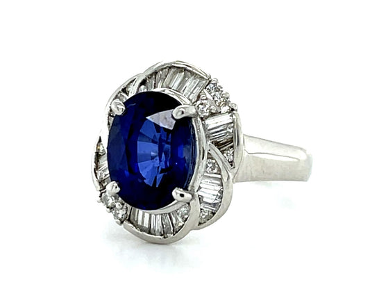 3.40ct Sapphire .60ct Diamond Platinum Ring