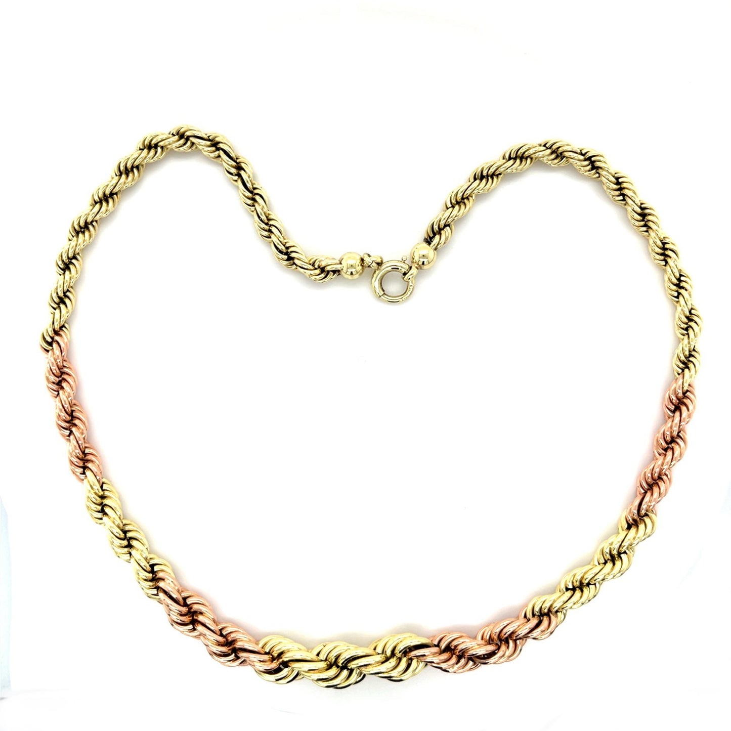 Original Retro 14K Two Tone Gold Green+Rose Rope Necklace (Vintage 1940s) 32.30g