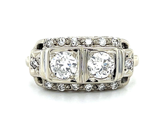Original Art Deco .66ct (Two Old Euro Dia) 14KW Gold Ring (Vintage 1930s)