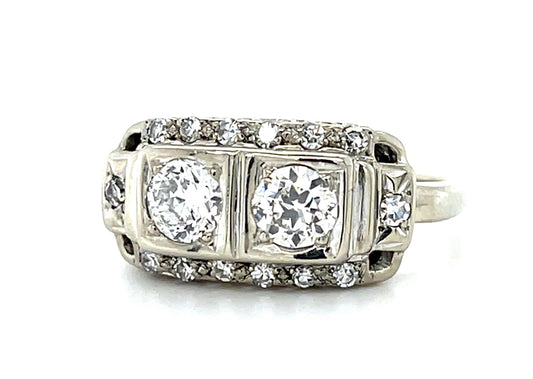 Original Art Deco .66ct (Two Old Euro Dia) 14KW Gold Ring (Vintage 1930s)