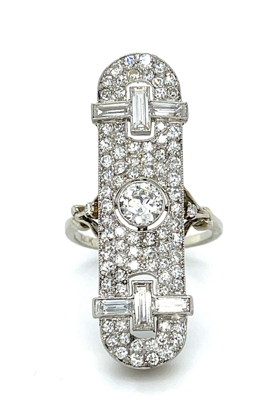 Art Deco .55ct Euro Diamond Platinum+14KW Gold Ring (Vintage 1930s) 3ct SD 9.56g