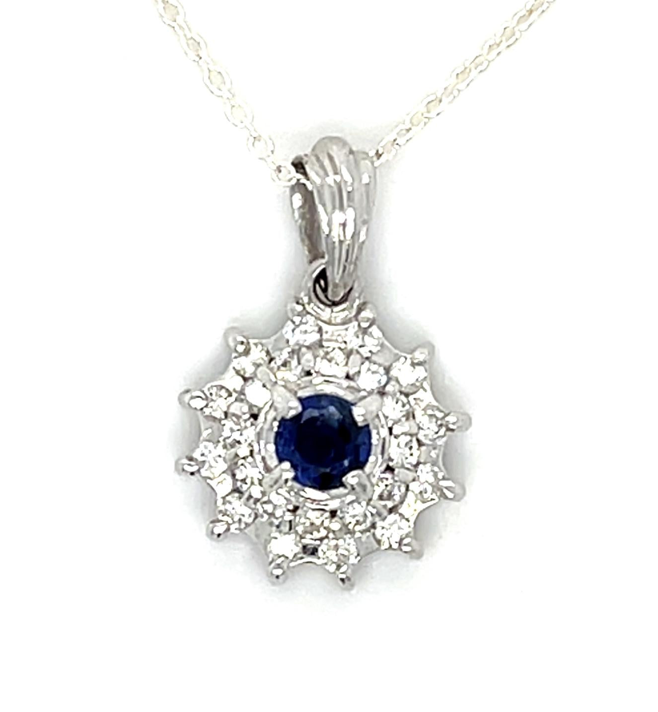 .27ct Sapphire .30ct Diamond Platinum Pendant Silver Chain 16"