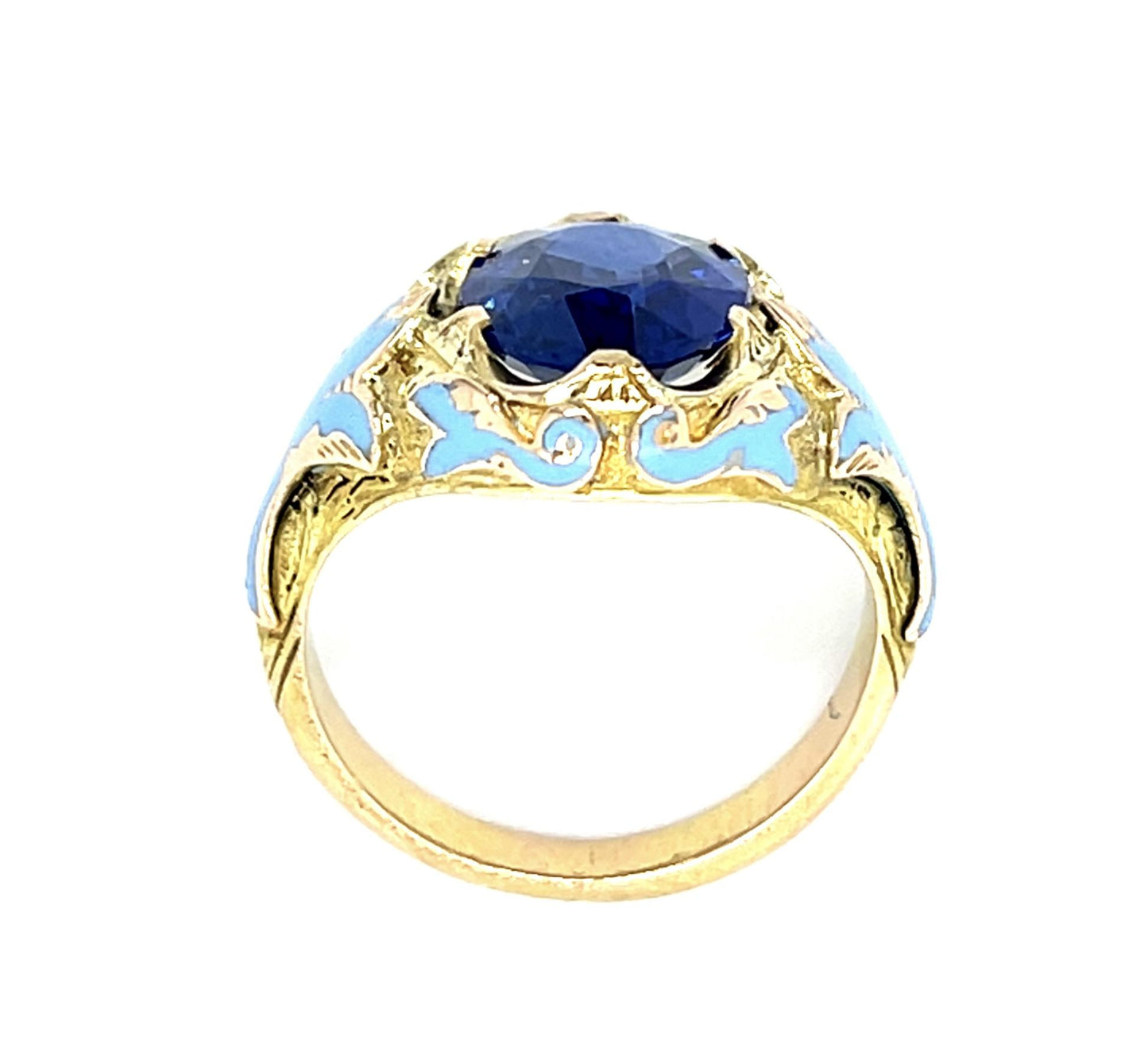 Art Nouveau 4.18ct Heated Royal Blue Sapphire 14KY Gold Ring (Antique 1900s)
