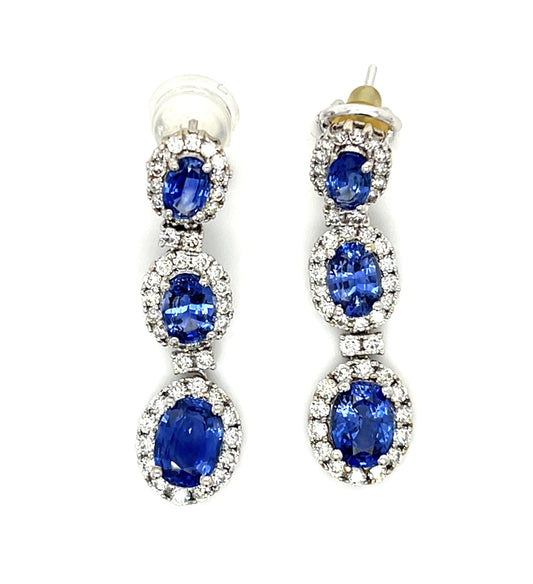 6.75ct Sapphire 18KW Gold Drop Earrings