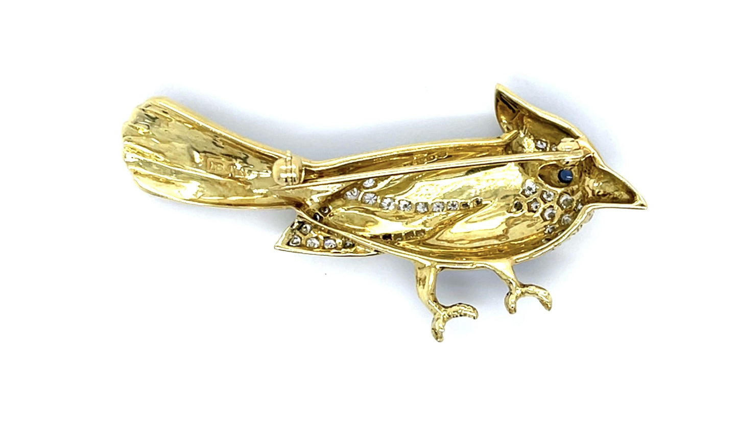 .80ct Diamond + Enamel 18KY Gold Bird Brooch (Vintage 1960s) 10g 2.25"