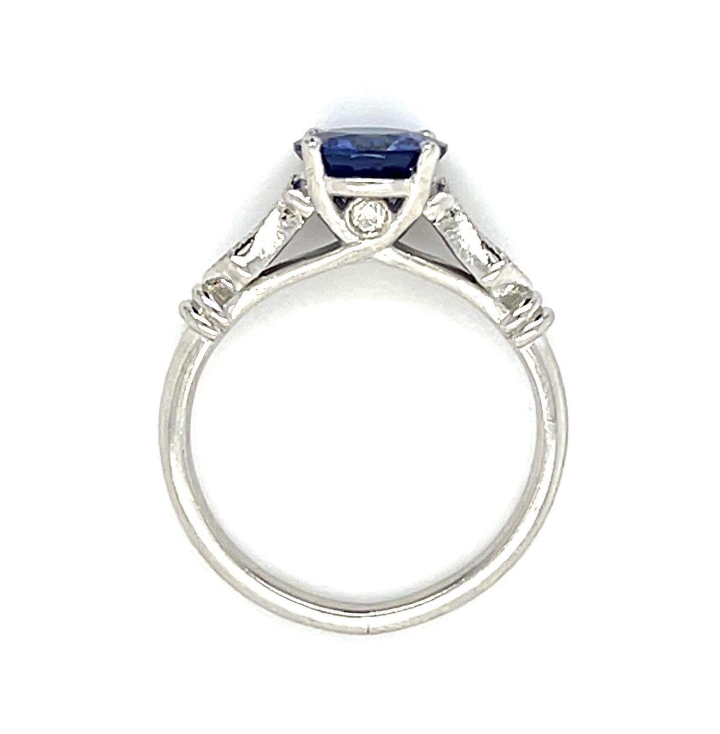 1.45ct Round Sapphire Platinum Ring .04ct Diamond 4.20g 5 Size