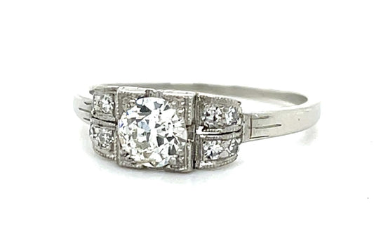 Original Art Deco .50ct Old Mine Diamond Platinum Ring (Vintage 1930s)