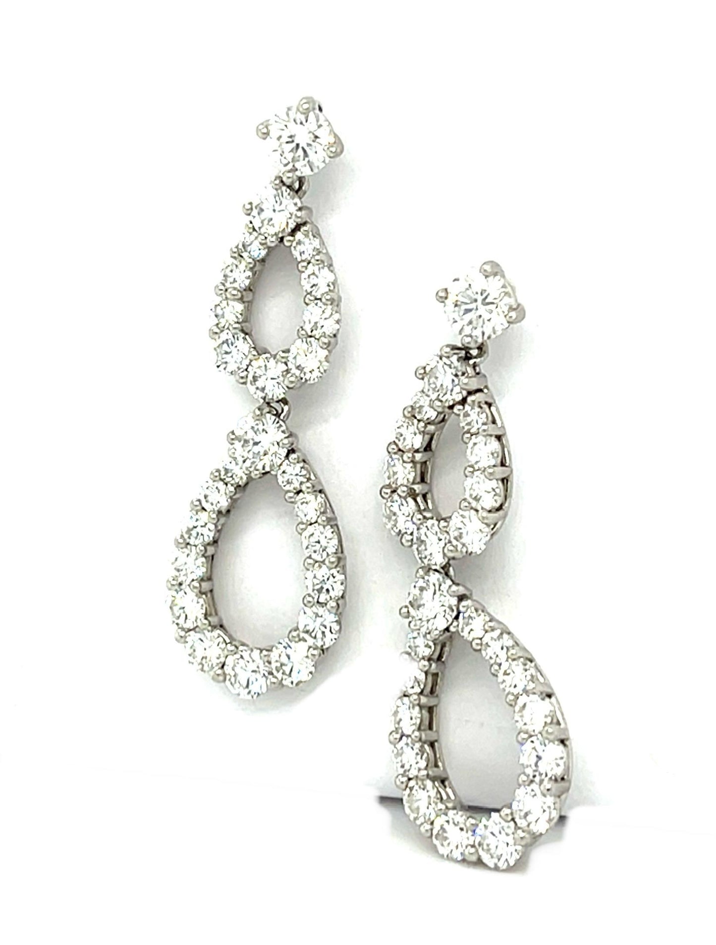 4ct (G-H VS) Diamond 18KW Gold Drop Earrings 6.66g 1.50"