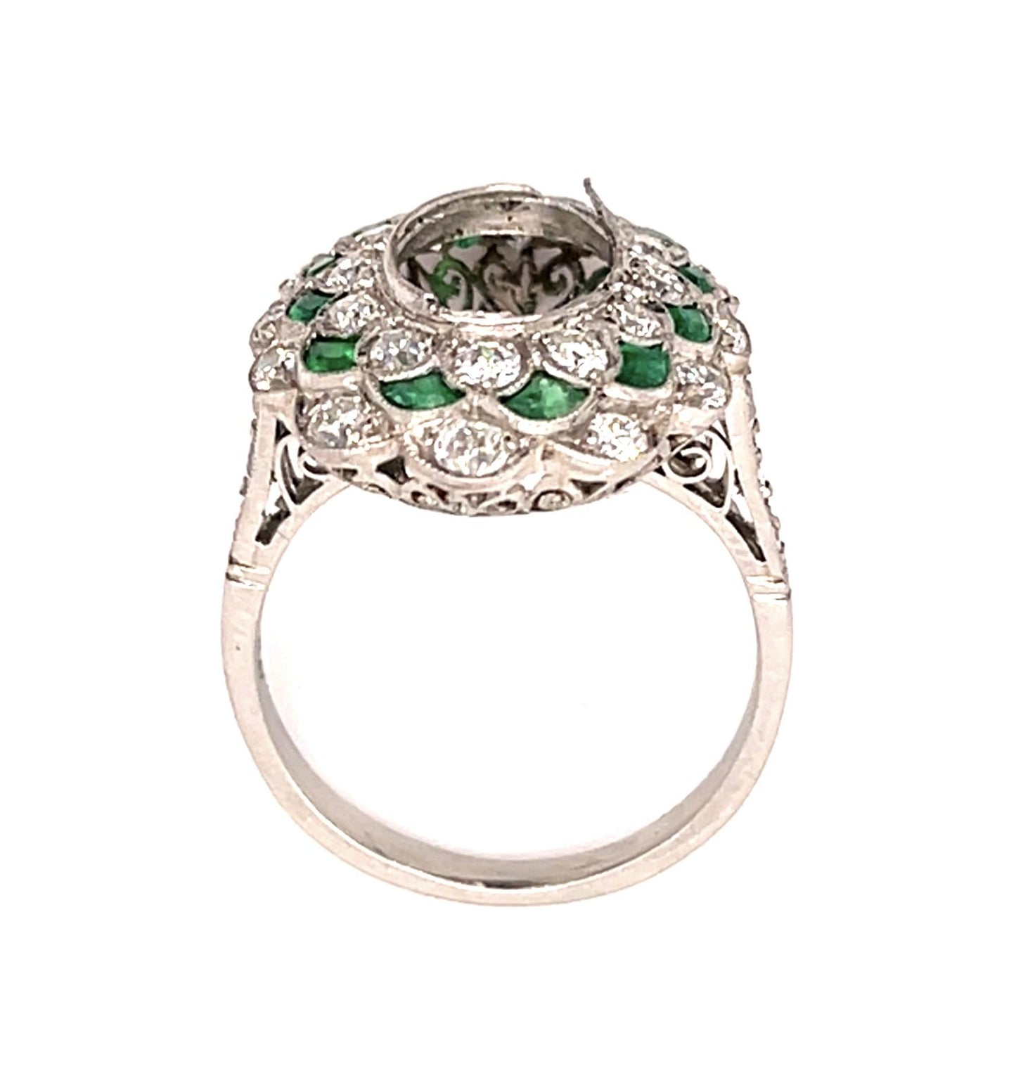 1ct Emerald 1ct Diamond Platinum Handmade Semi Mount Ring for Oval Shaped Stone
