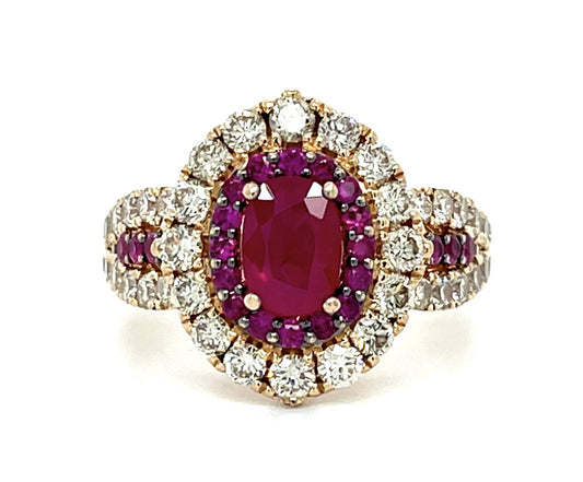 Original Levian 1.50ct Ruby 14KY Gold Ring 1.40ct Diamond 5.90g 7 Size