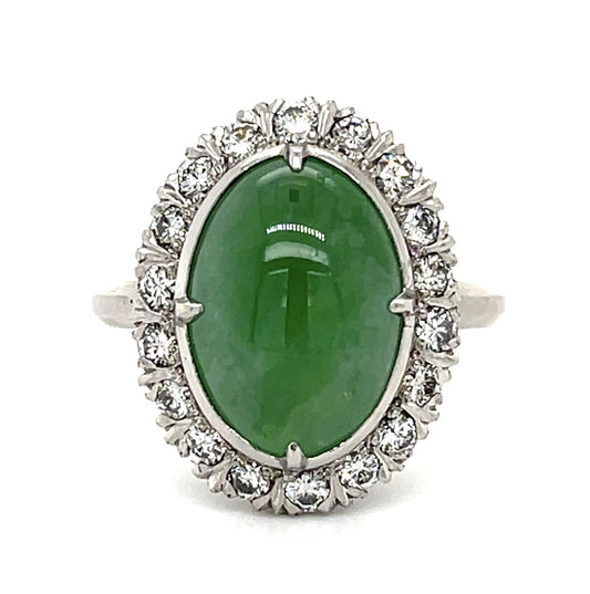 4ct Jade Platinum Ring (Vintage 1950s) .60ct Diamond 7.30g