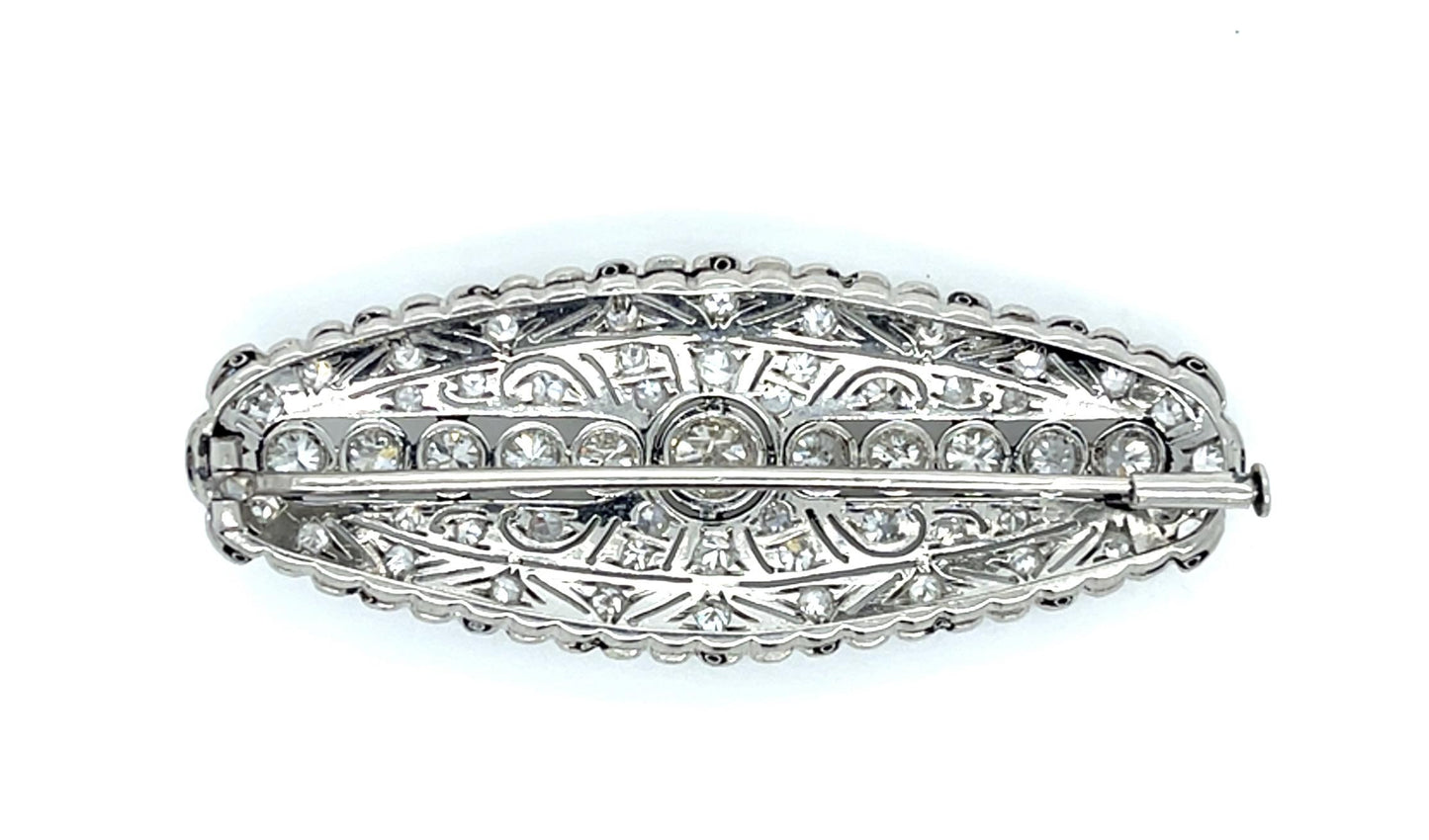 Original Art Deco 3.50ct Diamond Platinum Brooch (Antique 1920s) 12g 2"