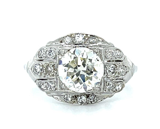 Original Art Deco 1.56ct Old European Diamond Platinum Ring (Vintage 1930s) GIA