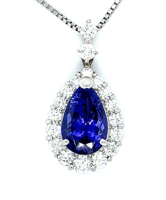 5.07ct Pear Tanzanite Platinum Pendant 1.33ct Diamond 10.70g 18"