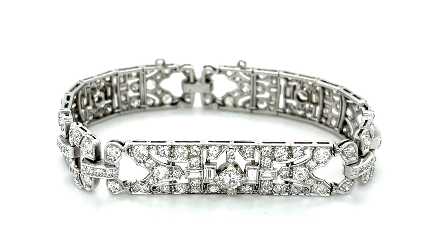 Art Deco 7ct Diamond Platinum Bracelet (Antique 1920s) 25g 6.50"