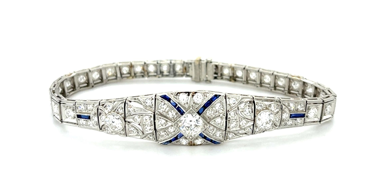 Original Art Deco 1.15ct (Three Center Euro Diamonds) Platinum Art Deco Bracelet