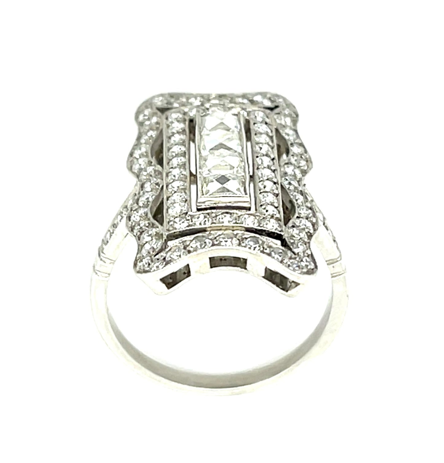 .88ct Emerald-cut Diamond Platinum Handmade Ring 1.12ct Euro Dia 6.70g