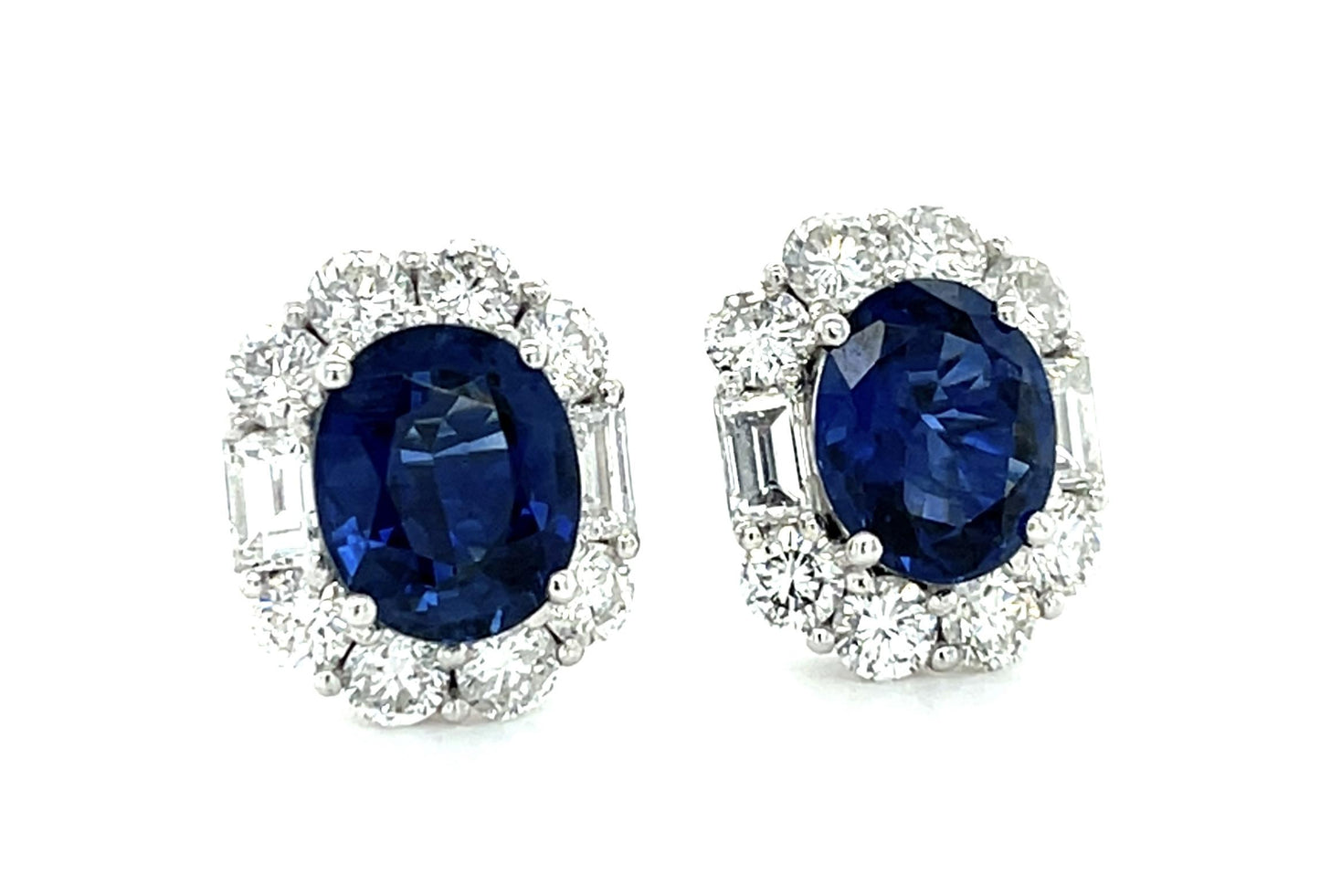 4.17ct Sapphire 2.26ct Diamond Platinum Stud Earrings 5.54g