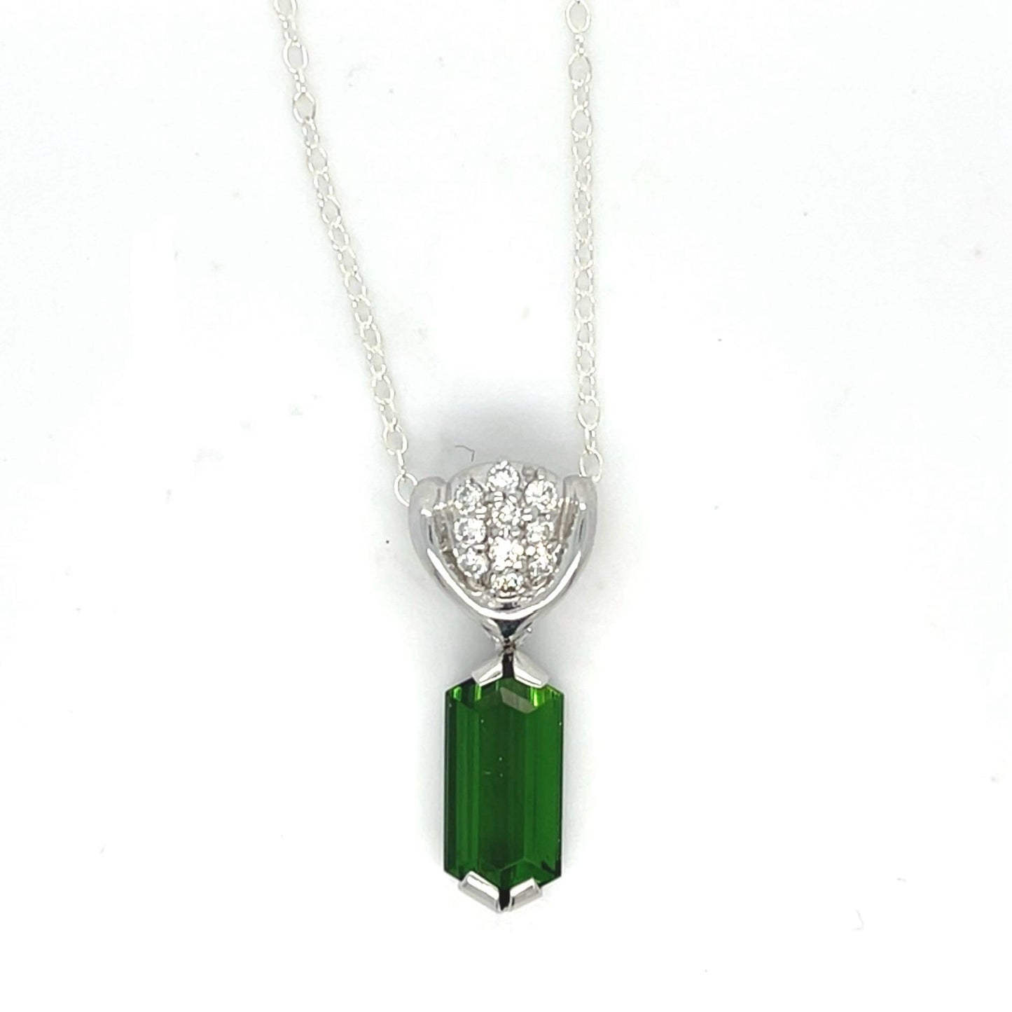 2.71ct Tourmaline .22cts Diamonds PT Necklace 5.48g 18" 14KW Gold Chain