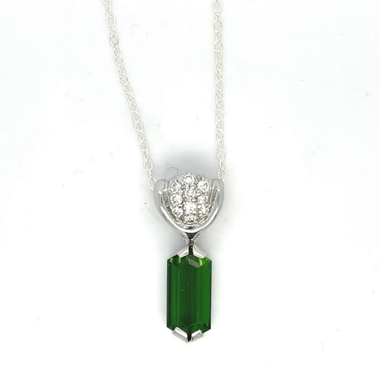 2.71ct Tourmaline .22cts Diamonds PT Necklace 5.48g 18" 14KW Gold Chain