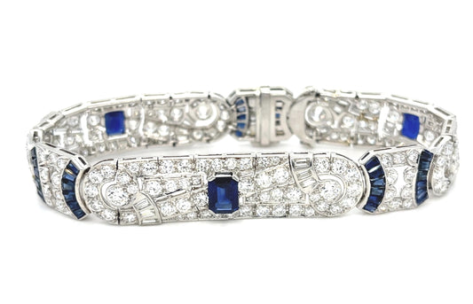 Original 9.5ct Dia 9.5ct Natural Unheated Saph Art Deco Bracelet (Circa 1930s)