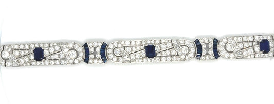 Original 9.5ct Dia 9.5ct Natural Unheated Saph Art Deco Bracelet (Circa 1930s)