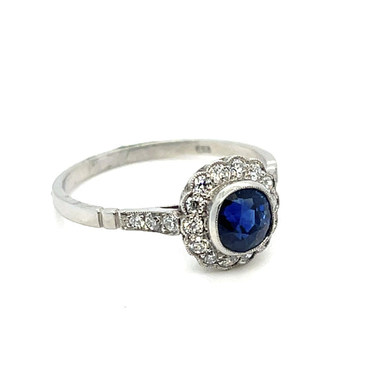.98ct Sapphire .40ct European Cut Diamond PT Estate Ring