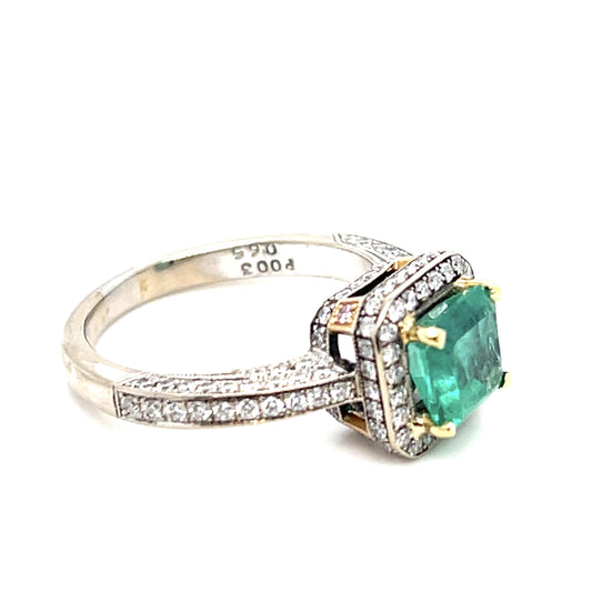 1.50ct Emerald .88ct Diamond 18KW Ring