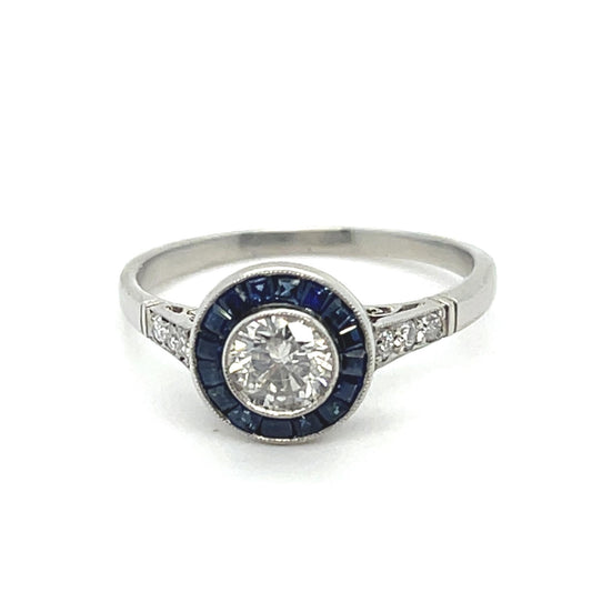 .58ct Center Diamond .82ct Sapphire PT Handmade Ring