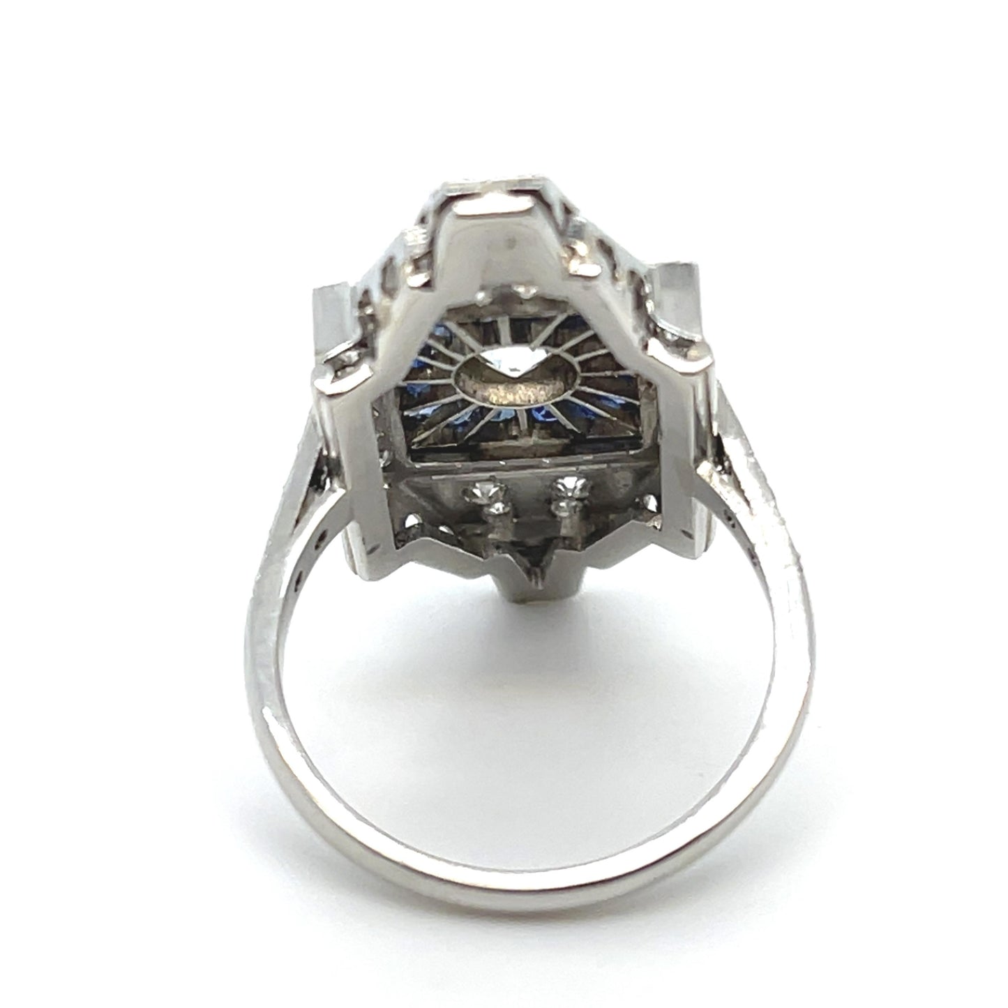 .64ct Old Euro Center 1.50ct Sapphire 1.20ct SD PT Ring