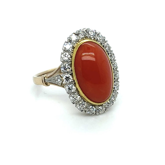 3.66ct Coral .70ct Diamond PT +18K Ring