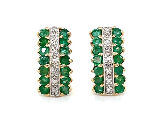 .56ct Emerald .10ct Diamond 14KY Gold Earrings 2g .50"