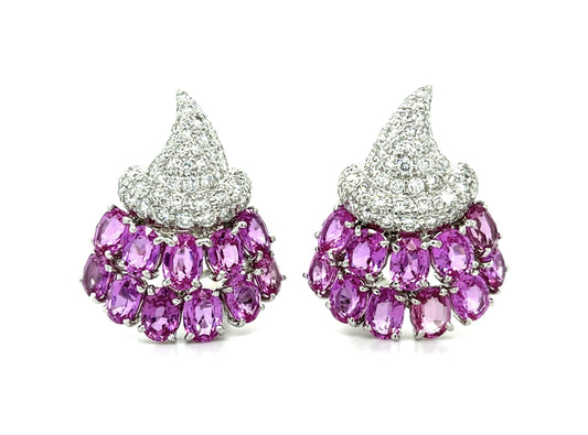 22ct Pink Sapphire 18KW Gold Earrings 3.25ct (50 Diamonds) 30g