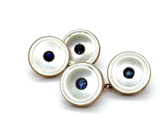 Original Edwardian .80ct Montana Sapphire (No Cert) + Mother of Pearl Cufflinks