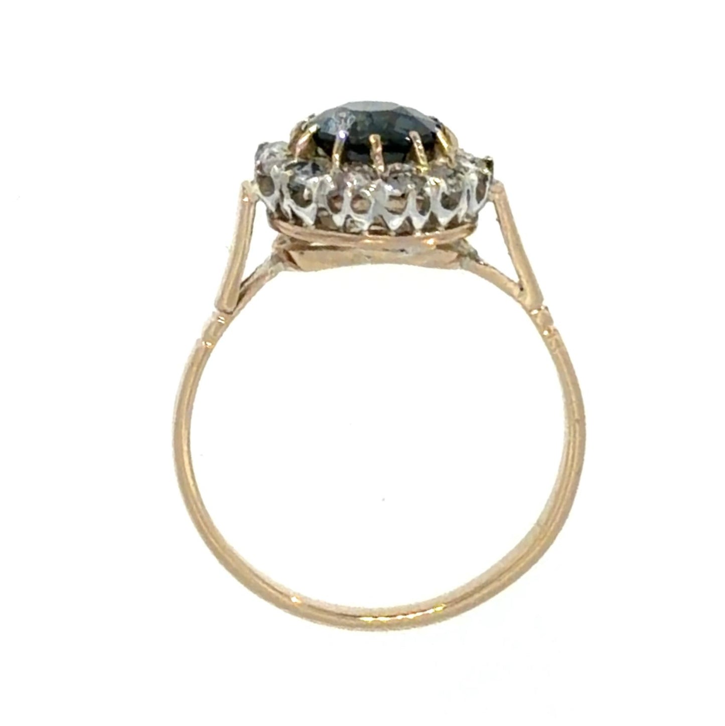 Original Victorian .60ct No Heat Sapphire .50ct Diamond Silver+14KY Gold Ring
