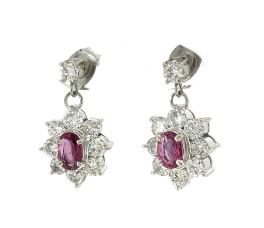 .91ct Pink Sapphire 1.82ct Diamond Platinum Earrings 7.90g .75"