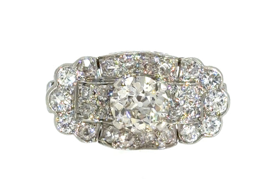 Original Art Deco 1.10ct Old Euro Center Dia PT Ring (Vintage 1930s) 1ct SD
