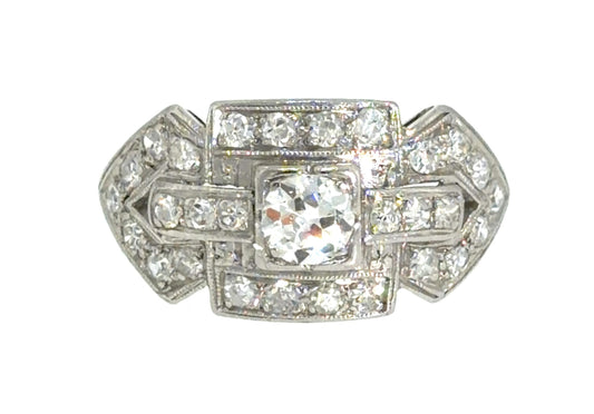 Original Art Deco .25ct OEC Diamond .60ct SD Platinum Ring (Antique 1920s) 8.50