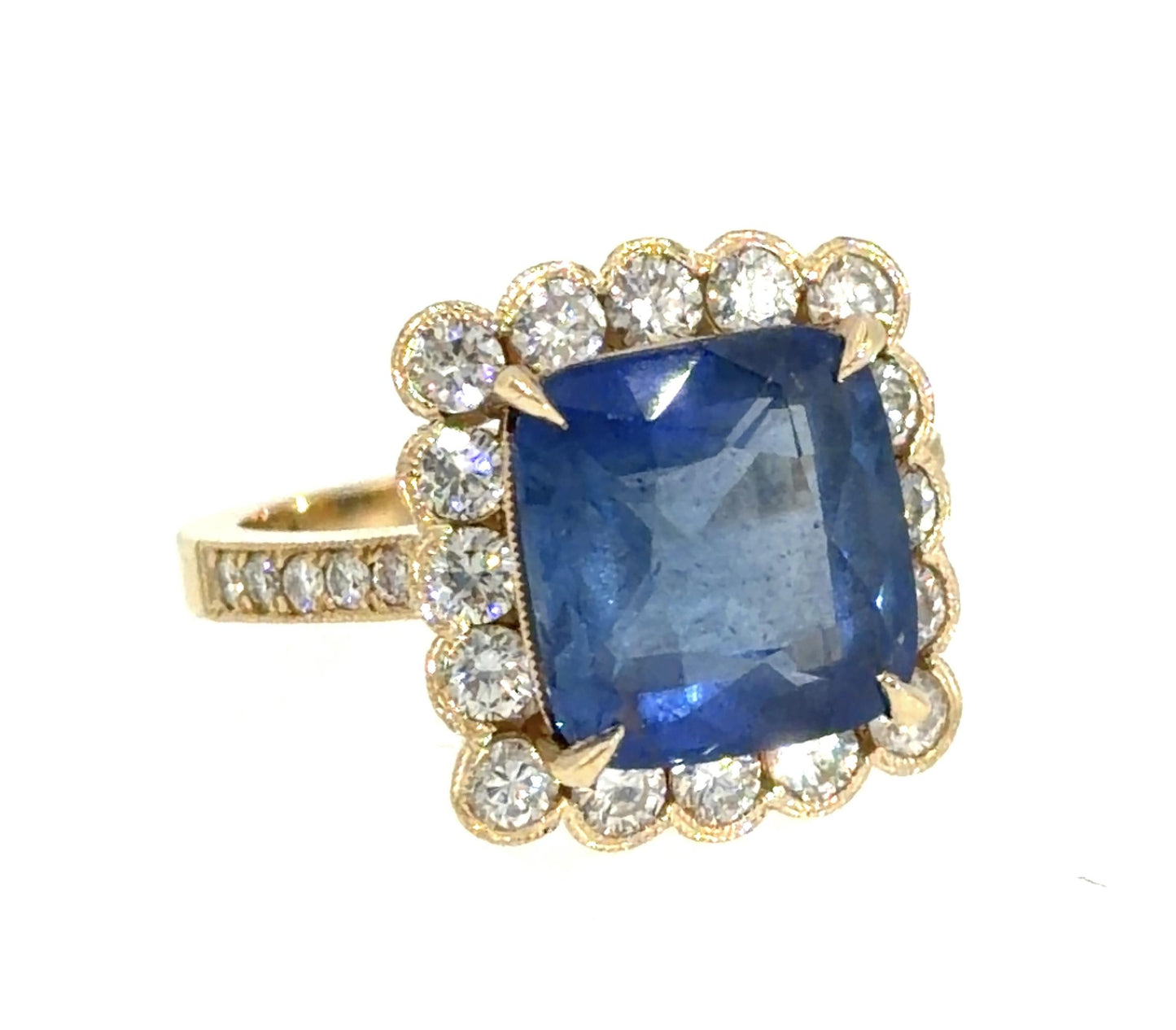 6.84ct Square Sapphire 1.05ct Diamond 14KW Gold Ring 6.50 Size