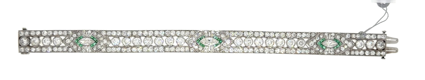 Original Art Deco 12ct Diamond .60ct Emerald Platinum Bracelet 33.25g 7"