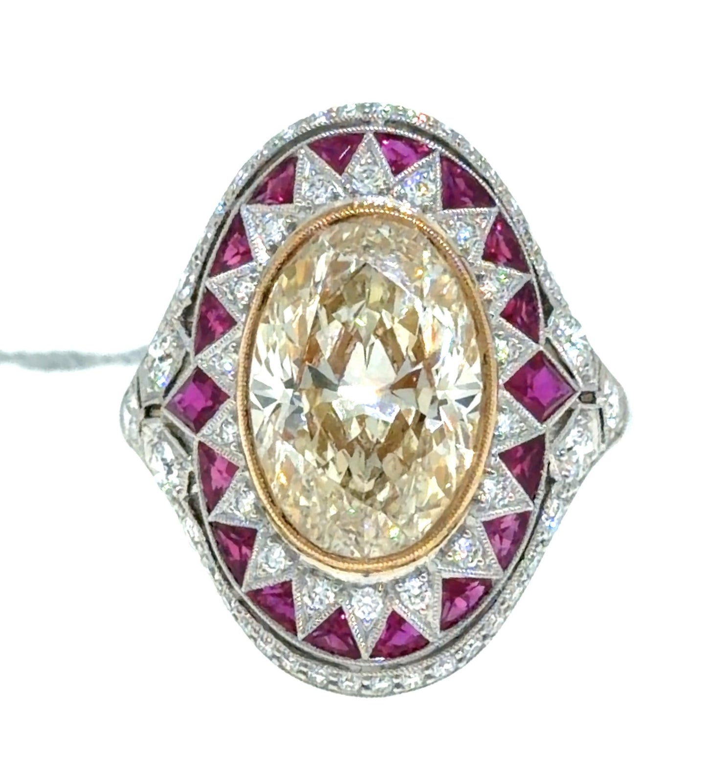 4.06ct O-P SI2 GIA Marquise Diamond .86ct Ruby .60ct SD PT+18KY Handmade Ring