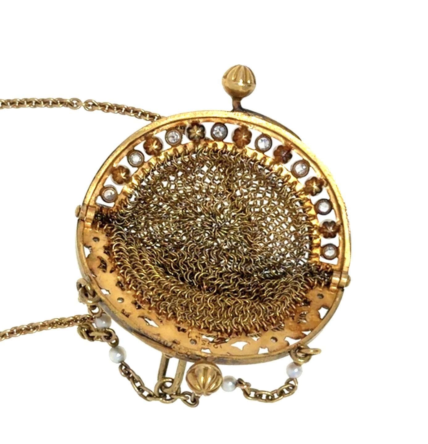 Original Victorian/Edwardian 18KY Gold Miniature Mesh Coin-Purse Pendant .50ct