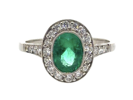 1.50ct Oval Emerald .48ct Euro Diamond Platinum Handmade Ring 4g 7.50 Size