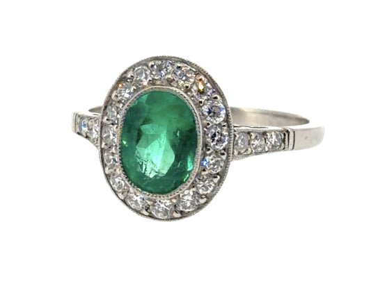 1.50ct Oval Emerald .48ct Euro Diamond Platinum Handmade Ring 4g 7.50 Size